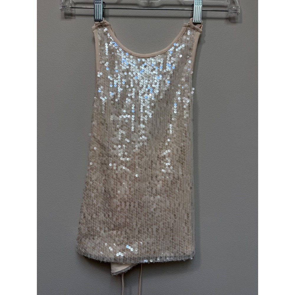 Womens Champagne Sequin Halter Top Open Back Tie Y2K Party Going Out